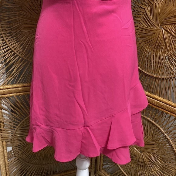 She + Sky‎ Women’s Medium Hot Pink Flare Ruffle V-Neck Mini Dress Barbie - Picture 5 of 16